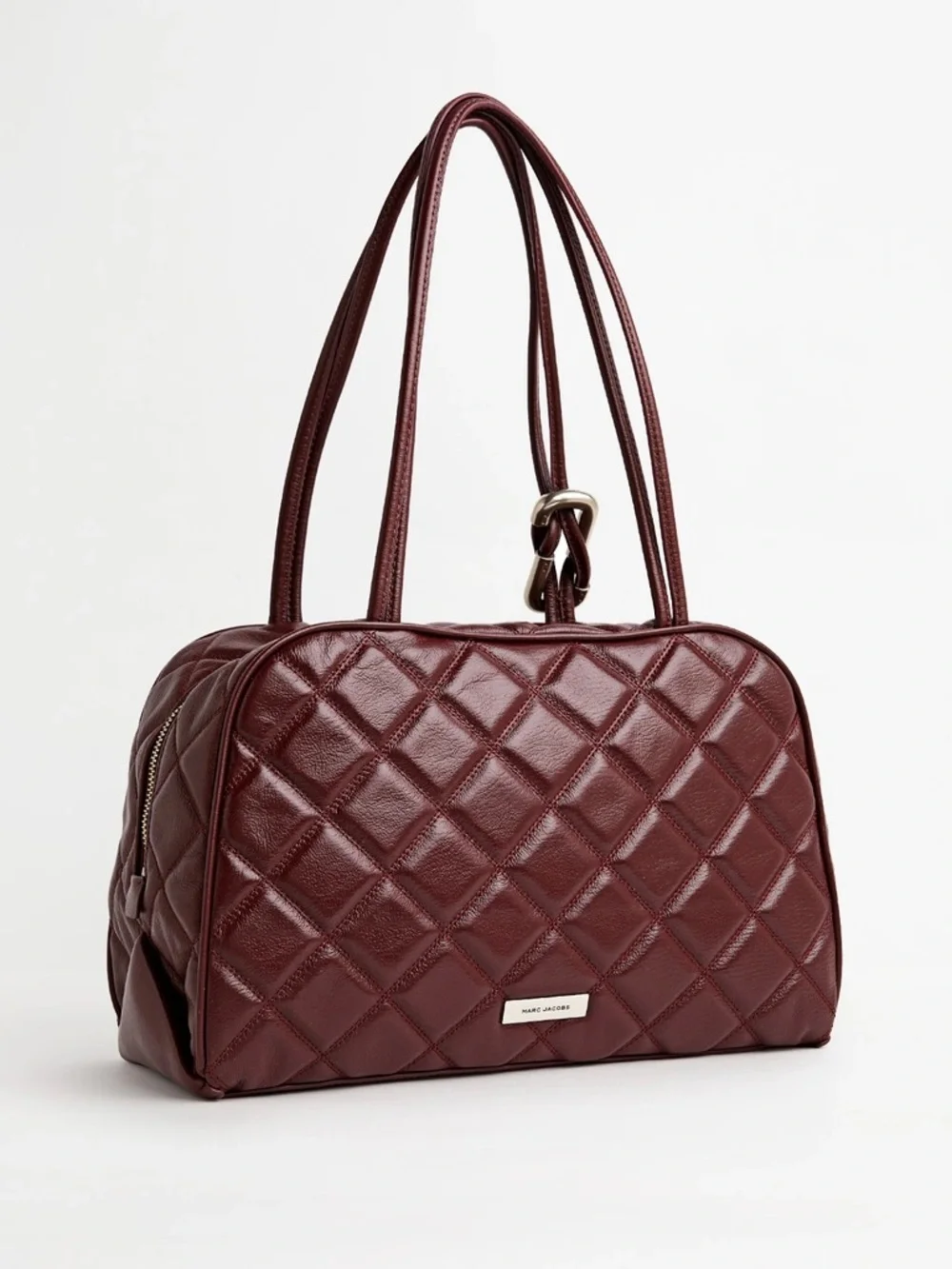 NWT Marc Jacobs The Dual Smooth Leather Quilted Shoulder Bag Dark Plum Maroon - Picture 1 of 15